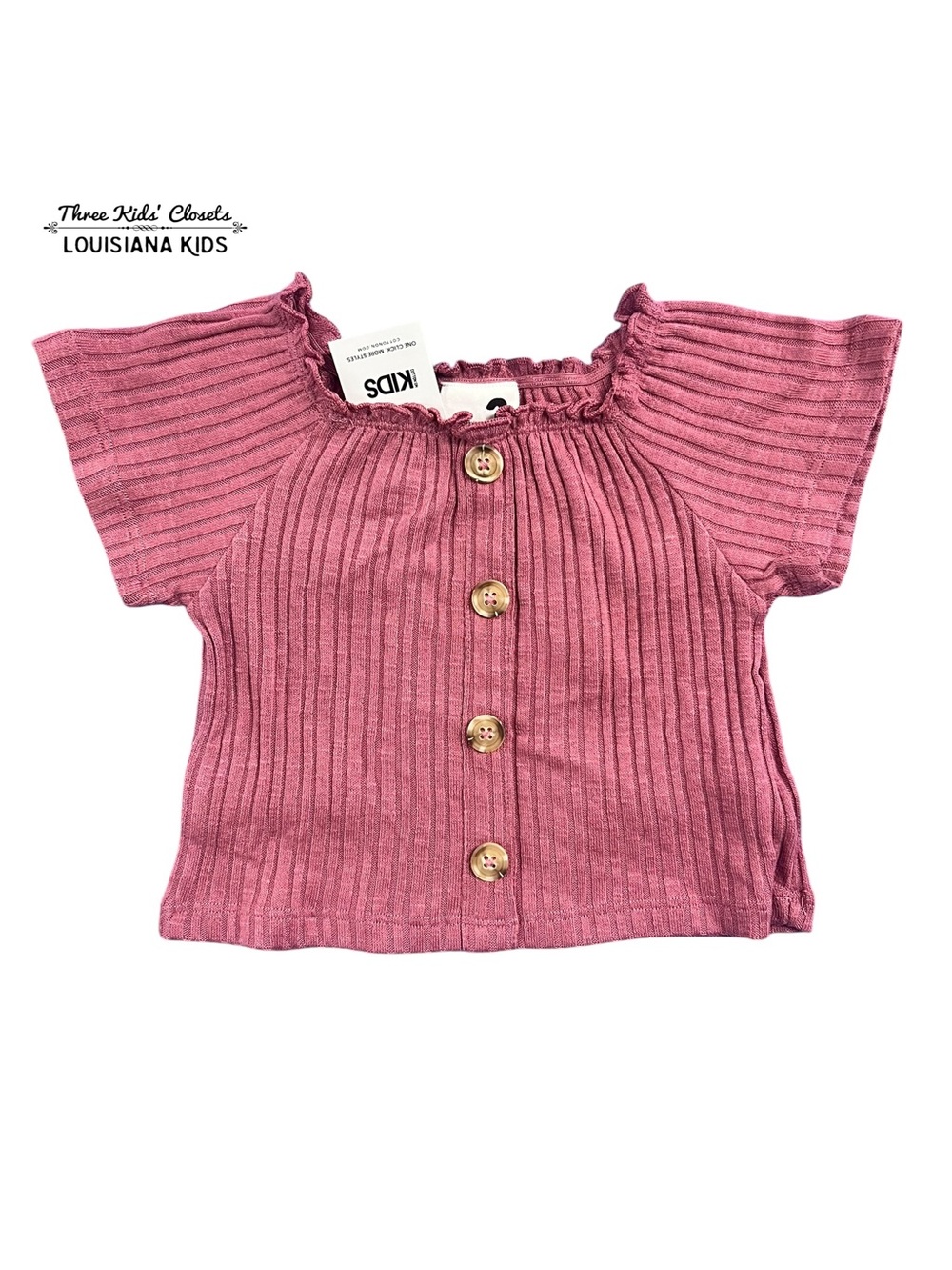 NEW Cotton On Kids 3Y Pink Ribbed Button-Front Top
